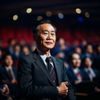 影评人周梅，资深亚洲电影策展人，优雅专业形象，背景为电影放映厅